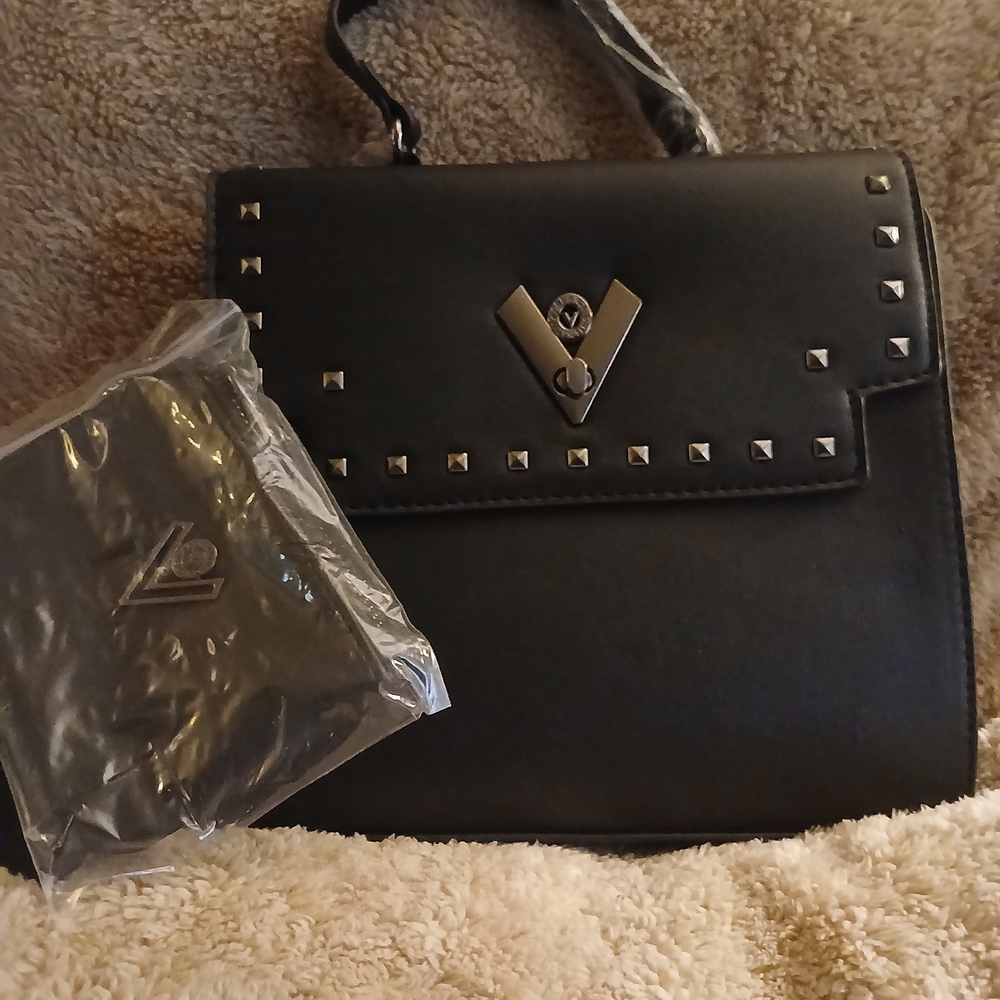 Valentino Orlandi Black Satchel With Gunmetal Hardware And Studs